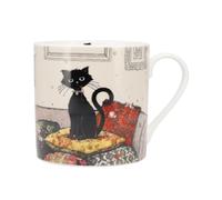 KIUB Très grand mug porcelaine droit - motif chat coquin assis sur des coussins qu'il a bien effilochés- hauteur 9CM - contenance 425ML - boite cadeau