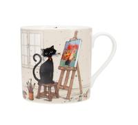 KIUB Très grand mug porcelaine droit - motif chat peintre en pleine action dans son atelier- hauteur 9CM - contenance 425ML - boite cadeau