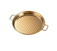 Kivivaka Assiette en acier inoxydable doré avec double oreilles, plat de service rayé pour griller, steak et pizza, 20,3 cm