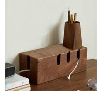 Kivivaka Boîte de rangement de câbles en bois massif de qualité supérieure | Organiseur pour bureau à domicile, centre de rangement durable avec accès facile, 31 x 13 x 12 cm