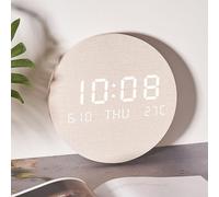 Kivivaka Grande horloge murale numérique silencieuse - Aspect grain de bois élégant - Affichage multifonction de l'heure, de la date et de la température - Format 12/24 heures - Décoration d'intérieur