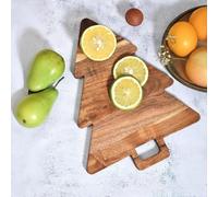 Kivivaka Planche à découper double face en bois d'acacia en forme d'arbre d'Halloween Plateau de service à pizza Plateau de fruits Dessin animé Construction en bois massif Décoration de cuisine