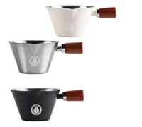 Kivivaka Tasse à shot expresso avec poignée en bois, tasse à mesurer en acier inoxydable 304 avec double bec verseur en forme de V, noir