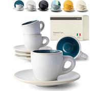 KIVY Ensemble tasses à expresso [4 x 75ml] - Tasses à espresso à parois épaisses en faïence - tasse a cafe - tasse expresso - service a cafe - tasse à café - lot de tasse a cafe expresso bleu