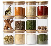 KIVY Jeu de Pot en Verre Rangement Épices [12 x 150 ml] - Empilables - Ronds - Conservation Épices - Petits Pot Épices - Bocaux à épices…