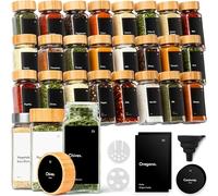 KIVY Lot de 24 pots à épices carrés hermétiques avec couvercle en bambou noir (24 x 120 ml) + 240 étiquettes étanches