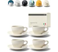 KIVY Lot de 4 tasses à cappuccino en faïence épaisse - Soucoupe incluse - Fait main
