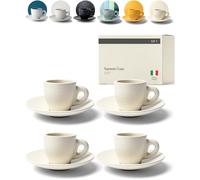 KIVY Lot de 4 tasses à expresso (4 x 75 ml) - Faites à la main - Italiennes en faïence - Avec soucoupes