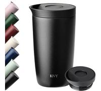 KIVY Mug Isotherme 350ml [GOBELET CAFÉ À EMPORTER] - Tasse Thermique pour Café et Thé - Étanche et Lavable au Lave-Vaisselle - Pour Boissons Chaudes et Froides - Mug Acier Inoxydable - Noir