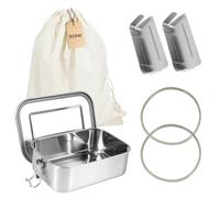 KiwiPower Boîte à déjeuner en acier inoxydable 800 ml avec cloison de séparation - Anti-fuite - Pour enfants - Boîte à bento en métal durable réutilisable avec sac en coton - Sans BPA