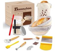 Kixiyou Ensemble de panier de fermentation avec 2 paniers de fermentation, kit de démarrage au levain et kit complet d'accessoires de pâtisserie, kit de démarrage (23 cm rond et ovale de 25 cm) pour