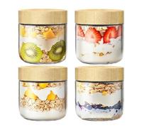 Kixolazr Contenant Overnight Oats | 4 Bocaux en Verre Large Ouverture 300 ml pour Salades | Contenants Overnight Oats avec Couvercles en Verre - Pour Yaourt Snack Sucre Préparation de Repas Café