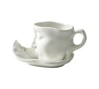 KIXZSAZ Charmant ensemble tasse à café avec soucoupe. Forme irrégulière unique, un cadeau exceptionnel pour les amis et les amateurs de café. Tasses à, blanc, 0.8 x 3.9 cm