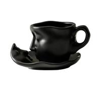 KIXZSAZ Charmant ensemble tasse à café avec soucoupe. Forme irrégulière unique, un cadeau exceptionnel pour les amis et les amateurs de café. Tasses à, noir, 0.8 x 3.9 cm