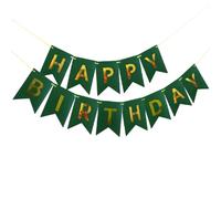 Kiyanest Bannière Anniversaire Vert Foncé - Guirlande "Happy Birthday" Réutilisable & Écologique avec Lettres en Or, Idéale pour Décorations Intérieures & Extérieures