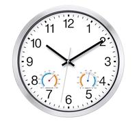 KIZLOC Horloge murale étanche 30 cm avec thermomètre et hygromètre, blanche | Horloge murale silencieuse, étanche IP65, aluminium argenté, quartz précis, lisible, salle de bain, cuisine, jardin, piscine