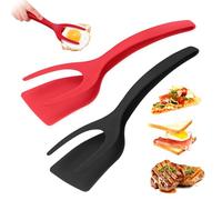 KJG Spatule à œufs au plat, spatule 2 en 1, spatule à pancakes, spatule en plastique, spatule en silicone, résistance aux hautes températures, spatule pour crêpes, steak, poisson et œuf (A)
