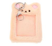 KJHBV Porte-Cartes en Peluche Marron Petit Ours, Porte-Badges Doux et Fin Pochette Transparente, Porte-clés Amovible pour Badges D’Identification Bureau et Accessoires Kawaii