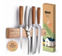 kjøk Barre Magnétique pour Couteaux 40cm en bois d'acacia - fixation murale adhésive ou à visser - support aimanté pour couteaux, ciseaux et ustensiles métalliques - lames protégées, cuisine rangée
