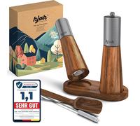 kjøk Moulin à sel & poivre - set inox & bois d'acacia, céramique | Set de moulins à épices, bois d'acacia et inox, broyeur céramique réglable en continu, support, brosse et cuillère inclus