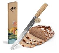 kjøk Premium Couteau à pain - lame en acier 5cr de 20 cm, dureté 56±2 HRC, manche ergonomique en bois d’olivier, Couteau de Cuisine à lame dentelée ultra tranchante pour pain et rôti - Bread Knife