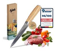 kjøk Premium Petit couteau de cuisine - lame 13 cm (58±2 HRC, angle 15°) avec manche en bois d'olivier - couteau polyvalent pour légumes, fruits & fromage - avec étui