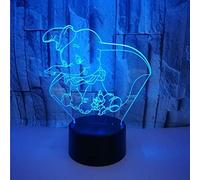 KJsdaADSA 3D Illusion lampe LED veilleuse éléphant Dumbo mignon bébé lune lumière 16 couleur changeante décoration intérieure enfants fille garçons enfant cadeau