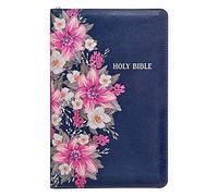 Kjv Holy Bible Standard Size Faux Leather Red Letter Edition - Thumb Index & Ribbon Marker, King James Version, Blue Floral, Zipper Closure