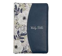 Kjv Holy Bible, Thinline Large Print Faux Leather Red Letter Edition - Thumb Index Ribbon Marker, King James Version, Blue Printed Floral, Zipper Clos