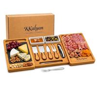 KKALYAN Planche Apero xxl Extensible en Bambou - Plateau Apéritif Dinatoire 6 à 8 Personnes avec Accessoires