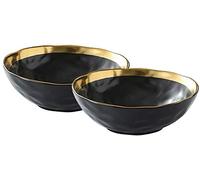 KKGUD Lot de 2 bols vintage en céramique avec bord doré, noir (19,8 cm)