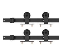 KKgypkn Kit de ferrures de porte coulissante 200 cm en acier laqué noir pour grange, cuisine, bureau - Comprend 4 rails coulissants, 4 roulettes, butées de porte, 2 guides de sol