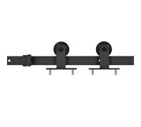 KKgypkn Kit de ferrures de porte coulissante SKIEN avec 2 rails coulissants 183 cm, acier revêtu par pulvérisation en noir, avec 2 roulettes, butées de porte, 1 guide au sol et blocs de protection