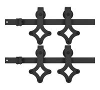 KKgypkn Lot de 2 ferrures de porte coulissante en acier noir de 183 cm avec 2 rails coulissants, roulettes, butées de porte et guide au sol pour une ouverture silencieuse et sans effort des portes