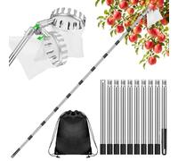 Kkluno 4m Cueille Fruit Telescopique - Rotation à 360° Réglable Cueille Pomme Inoxydable pour Cerises et Prunes Fruit d'arbres Pêche, Prune, Figues, Poires etc