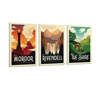 KKMM Lot de 3 affiches de voyage rétro Le Seigneur des Anneaux - Poster vintage LOTR - Peinture décorative sur toile pour salon, chambre à coucher - 20 x 30 cm