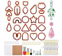 KKPLZZ Lot de 142 emporte-pièces en pâte polymère, 142 emporte-pièces en argile polymère en métal, formes de boucles d'oreilles, cartes Kraft, crochets d'oreille, bouchons de boucle d'oreille