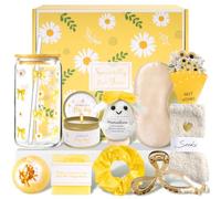 KKSJK Coffret Cadeau Femme, Cadeau Anniversaire pour Femme, Idee Coffret Original Utile Cadeaux pour Maman Sœur Amie Collègue, Ensemble de 16oz Verre avec Couvercle, Masque de Sommeil Soie (Jaune)