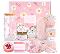 KKSJK Coffret Cadeau Femme, Cadeau Anniversaire pour Femme, Idee Coffret Original Utile Cadeaux pour Maman Sœur Amie Collègue, Ensemble de 16oz Verre avec Couvercle, Masque de Sommeil Soie (Rose)