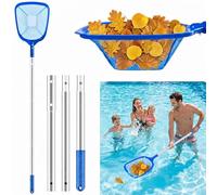KKSTOTO Épuisette de Piscine, 140 cm Épuisettes de Surface, Skimmer pour Bassin, Filet Piscine avec Télescopique en Aluminium Perche, Kit Nettoyage Professional pour Piscine, Fontaine, Étang