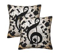 kkvhhyuo Lot de 2 housses de coussin carrées décoratives avec fermeture éclair dissimulée sur le thème musical pour salon, canapé, lit, chaise - 45 x 45 cm