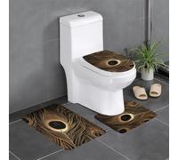 kkvhhyuo Lot de 3 tapis de salle de bain pour abattant WC | Tapis de bain imprimé plumes de paon doré lavable pour salle de bain, chambre à coucher, cuisine, buanderie