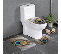 kkvhhyuo Lot de 3 tapis de salle de bain pour abattant WC | Tapis de bain imprimé plumes de paon lavable pour salle de bain, chambre à coucher, cuisine, buanderie