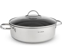 KLAMER Poêle à servir avec couvercle 28cm induction, revêtement antiadhésif en acier inoxydable, convient pour le four, poêle à braiser avec bord haut, revêtement Premium