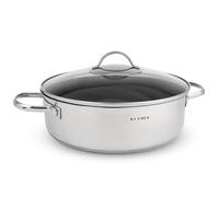KLAMER Poêle à servir avec couvercle 28cm induction, revêtement antiadhésif en acier inoxydable, convient pour le four, poêle à braiser avec bord haut, revêtement Premium