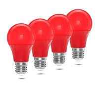 Klarlight 9W E27 Ampoules colorées 9w A60/A19 Ampoule LED à incandescence Couleur rouge E26 Ampoule LED 720LM 4 Pack Lampe LED décorative pour fêtes, scènes, décorations d'intérieur