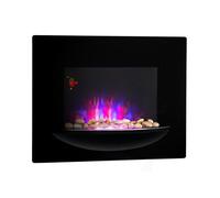 Klarstein Brasero - Cheminée Murale électrique, 1800 W,Chauffage électrique, 2 puissances, vitrocéramique, Illusion de Flamme, Choix de Couleur, Pierres décoratives, minuterie hebdomadaire, Noir