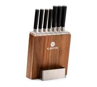 Klarstein Couteau Cuisine, Lot 7 Couteau de Cuisine Professionnel avec Bloc, Set Couteaux et Ustensiles de Cuisine en Acier Inoxydable, Kit Support Blocs Couteaux Professionnelle, Résistants Rayures