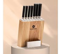 Klarstein Couteau Cuisine, Lot 7 Couteau de Cuisine Professionnel avec Bloc, Set Couteaux et Ustensiles de Cuisine en Acier Inoxydable, Kit Support Blocs Couteaux Professionnelle, Résistants Rayures