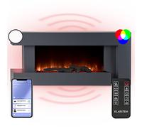 Klarstein Decorative Cheminee Electrique en Bois Effet Flamme, Chauffante de 2000W, Télécommande et Minuterie, Chauffage Fausse Cheminée LED Électrique Murale a Poser, Noir